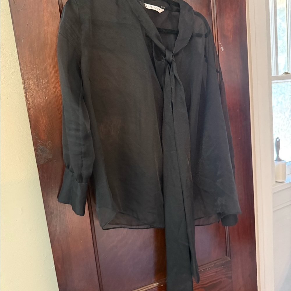 Zara Charcoal Sheer Blouse